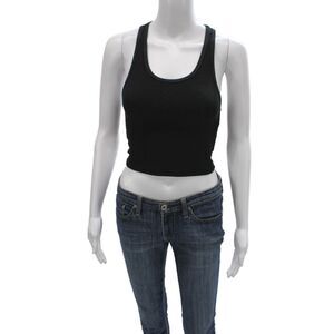SPRWMN Womens Cropped Basic Tank Black Sleeveless Round Neck Size XS